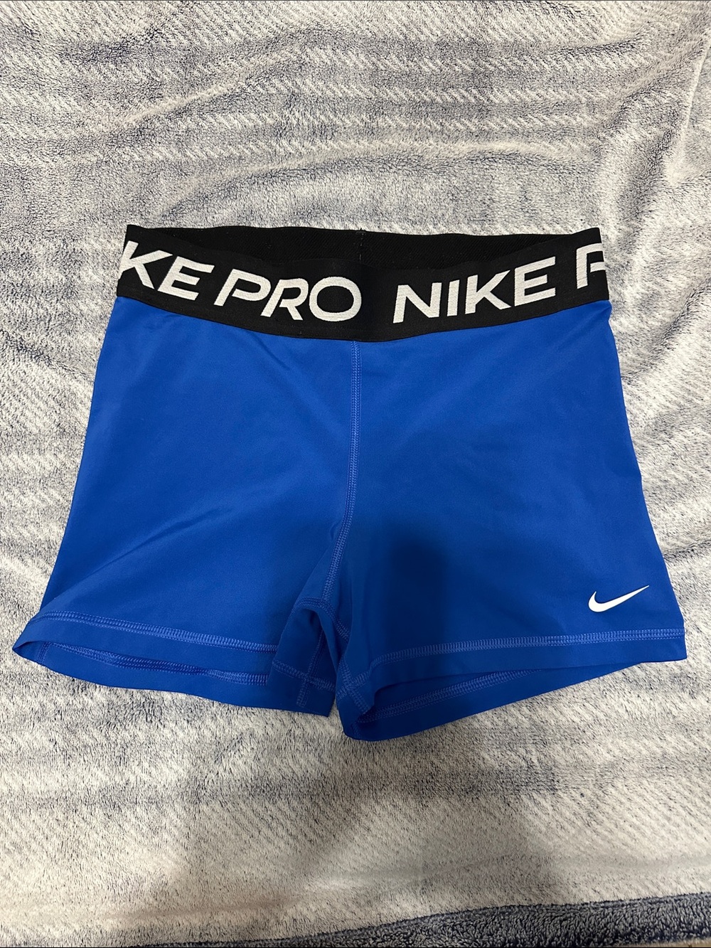 Nike Pro Women's Blue Athletic Bike Shorts with Black Logo Waistband